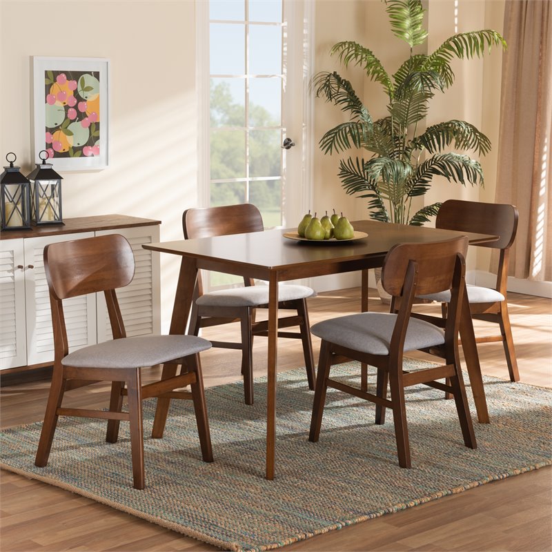 Bowery Hill Grey and Walnut Brown Finished Wood 5-Piece Dining Set