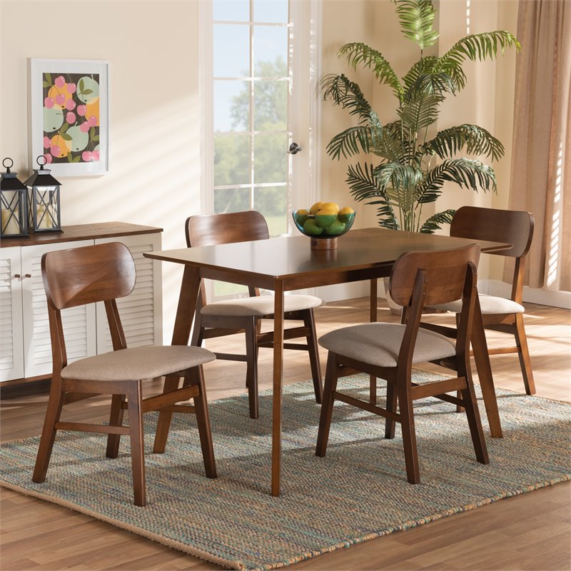 Bowery Hill Wood Walnut Brown Dining Set Rectangular Upholstered 5-Piece Unassembled