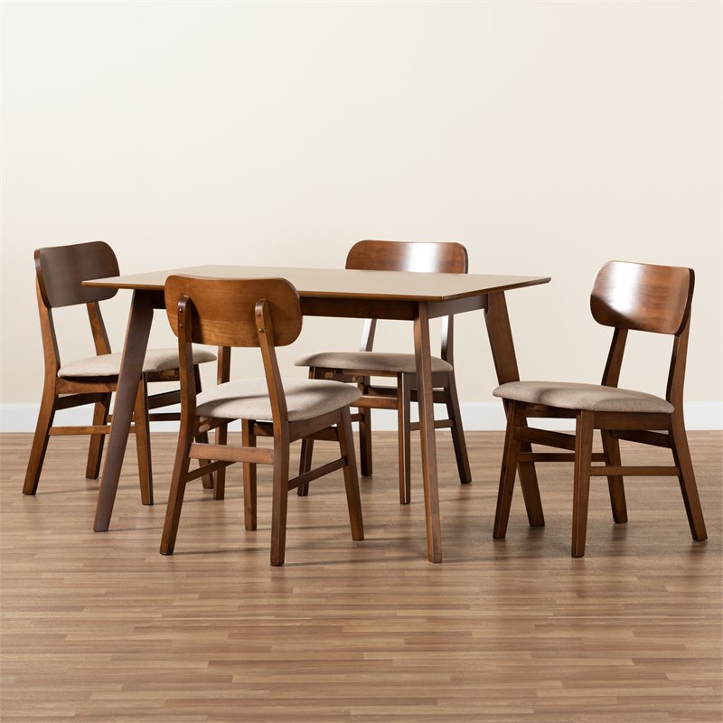 Bowery Hill Wood Walnut Brown Dining Set Rectangular Upholstered 5-Piece Unassembled