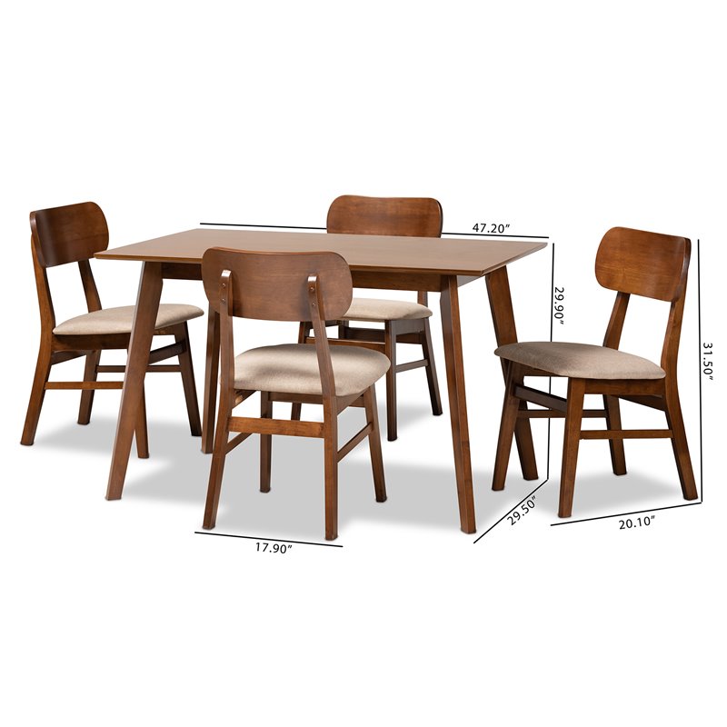 Bowery Hill Wood Walnut Brown Dining Set Rectangular Upholstered 5-Piece Unassembled
