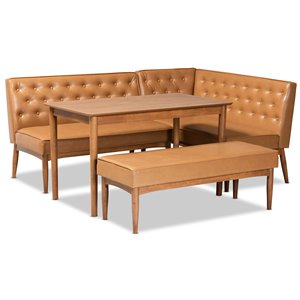 Bowery Hill Tan and Walnut Brown Finished Wood 4-Piece Dining Nook Set