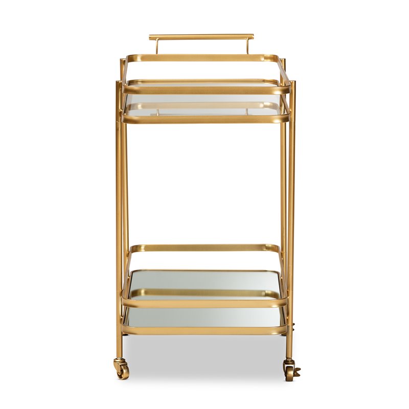 Bowery Hill Gold Finished Metal and Glass 2-Tier Mobile Wine Bar Cart