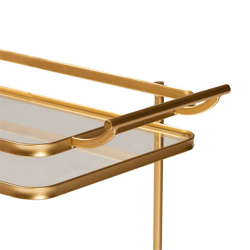 Bowery Hill Gold Finished Metal and Glass 2-Tier Mobile Wine Bar Cart
