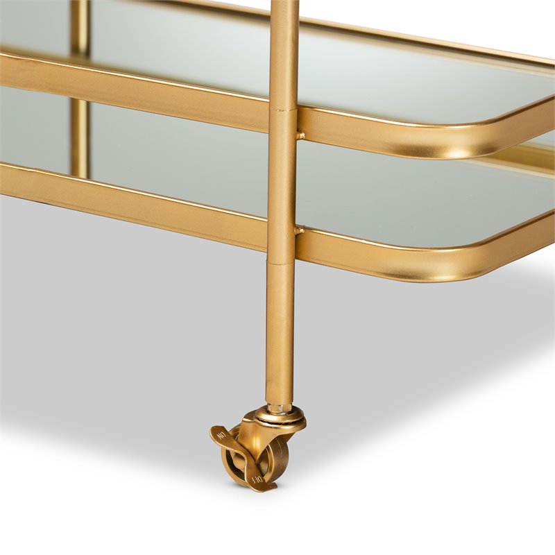 Bowery Hill Gold Finished Metal and Glass 2-Tier Mobile Wine Bar Cart