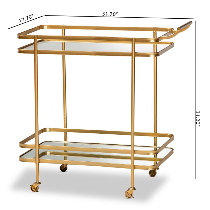 Bowery Hill Gold Finished Metal and Glass 2-Tier Mobile Wine Bar Cart