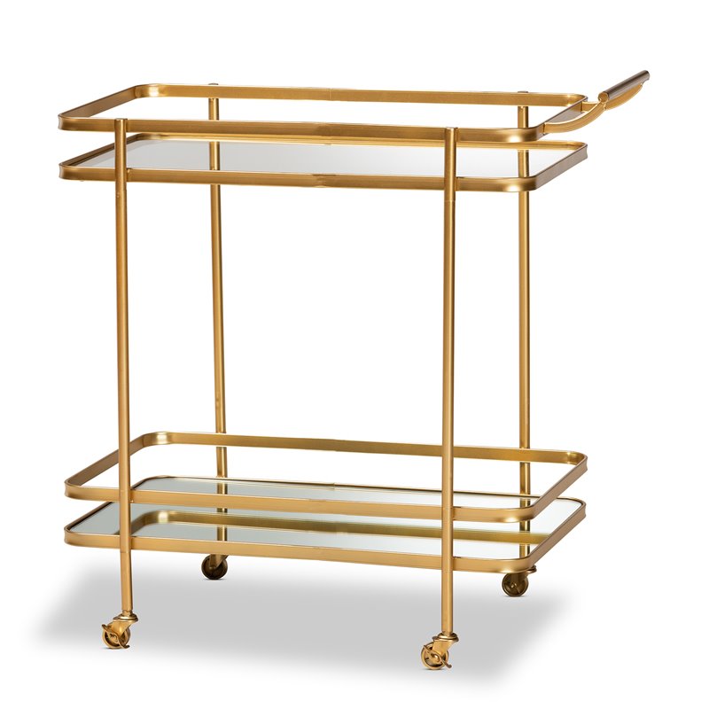 Bowery Hill Gold Finished Metal and Glass 2-Tier Mobile Wine Bar Cart