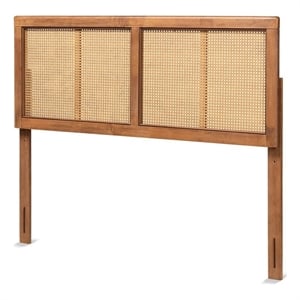 Bowery Hill Rattan Ash Walnut Full Size Headboard Rectangular Woven Detailing 55.9&quotW x 50&quotH Unassembled