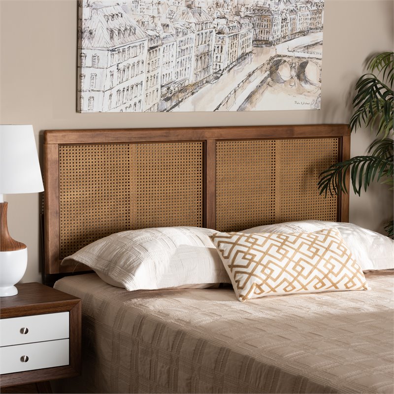 Bowery Hill Wood Walnut Headboard Rectangular Mid-Century Modern 61.2
