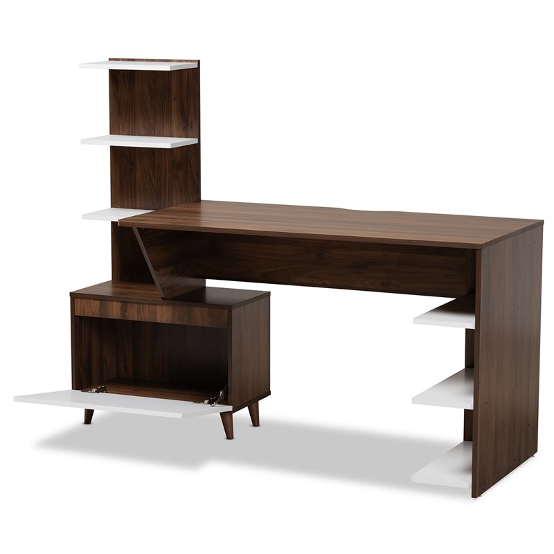 Bowery Hill White and Brown Finished Wood Storage Computer Desk with Shelves
