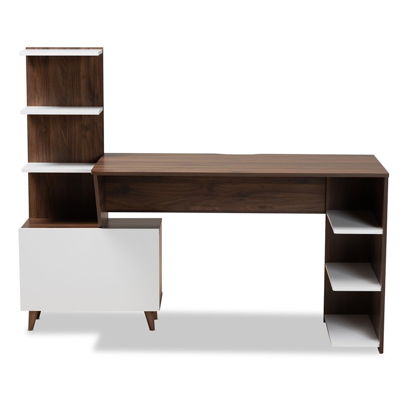 Bowery Hill White and Brown Finished Wood Storage Computer Desk with Shelves