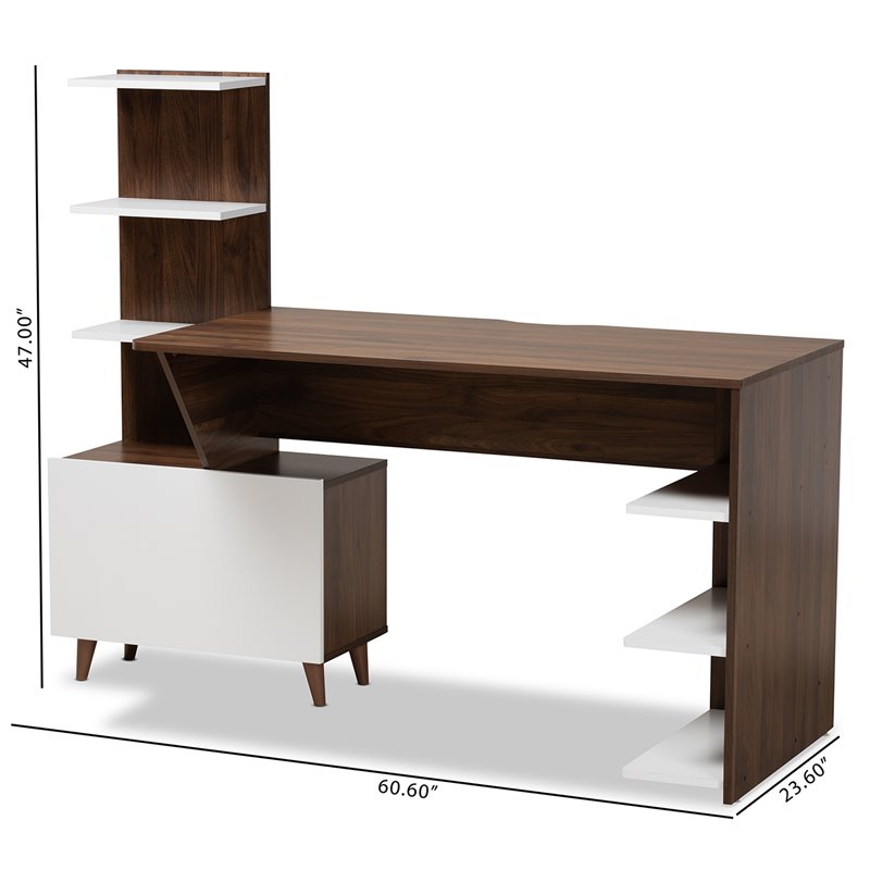 Bowery Hill White and Brown Finished Wood Storage Computer Desk with Shelves