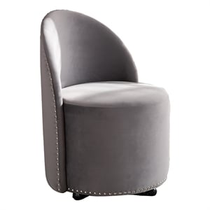 Bowery Hill 18&quot Modern Velvet Upholstered Rolling Accent Chair in Gray