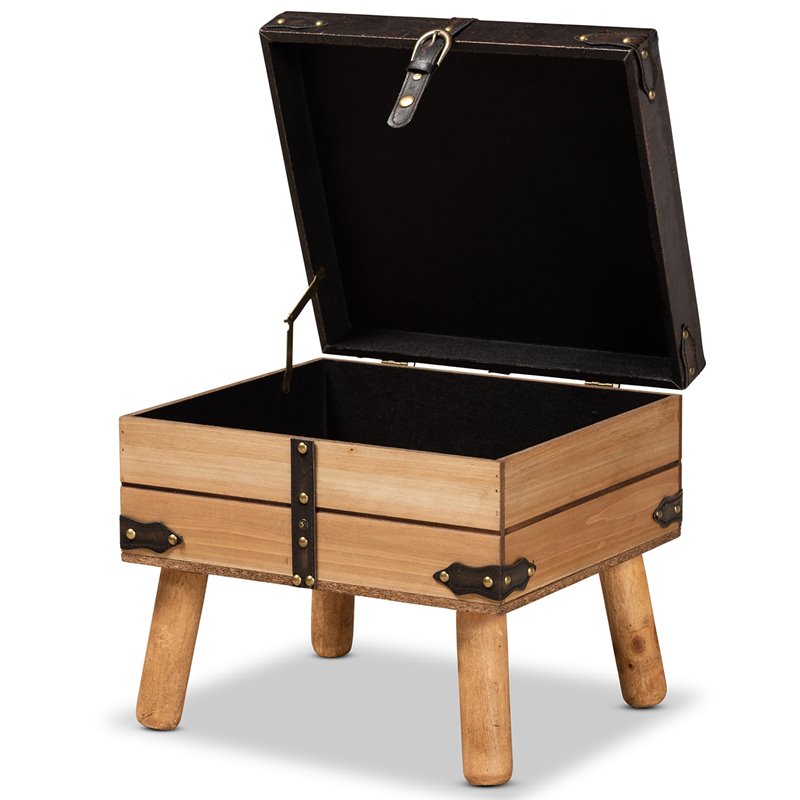 Bowery Hill Dark Brown and Oak Finished Wood Small Storage Ottoman