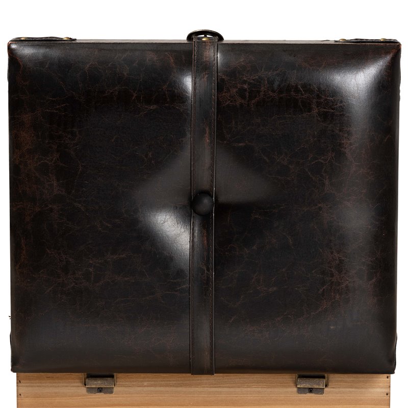 Bowery Hill Dark Brown and Oak Finished Wood Small Storage Ottoman