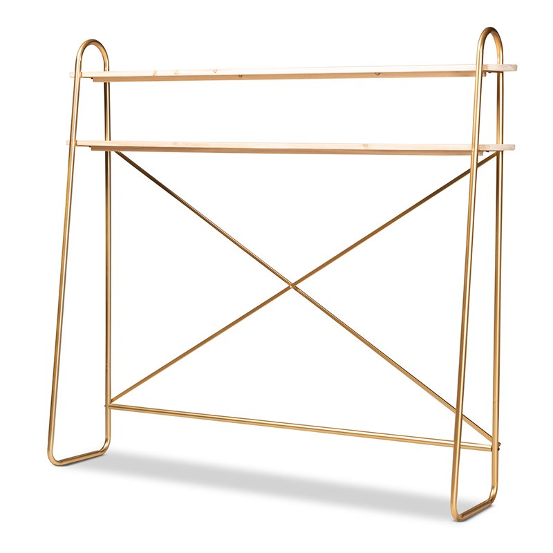 Bowery Hill Gold Brown Finished Wood 2-Tier Queen Size Shelf