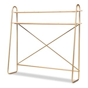 Bowery Hill Gold Brown Finished Wood 2-Tier Queen Size Shelf