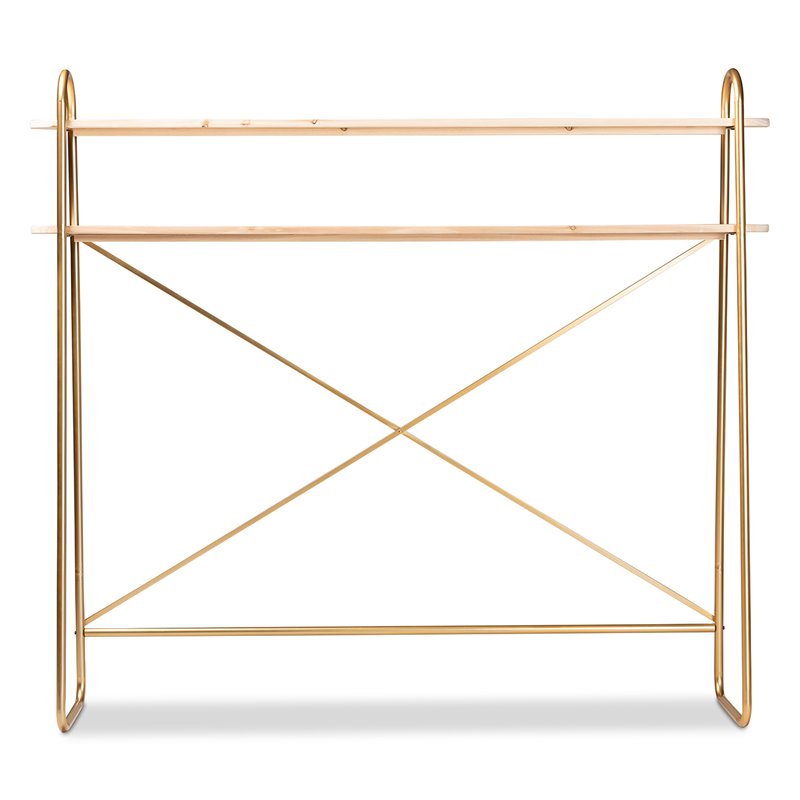 Bowery Hill Gold Brown Finished Wood 2-Tier Queen Size Shelf