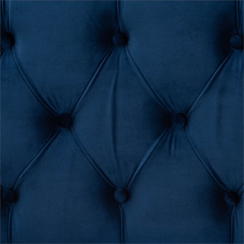 Bowery Hill Navy Blue Velvet Fabric Upholstered and Gold PU Leather Ottoman