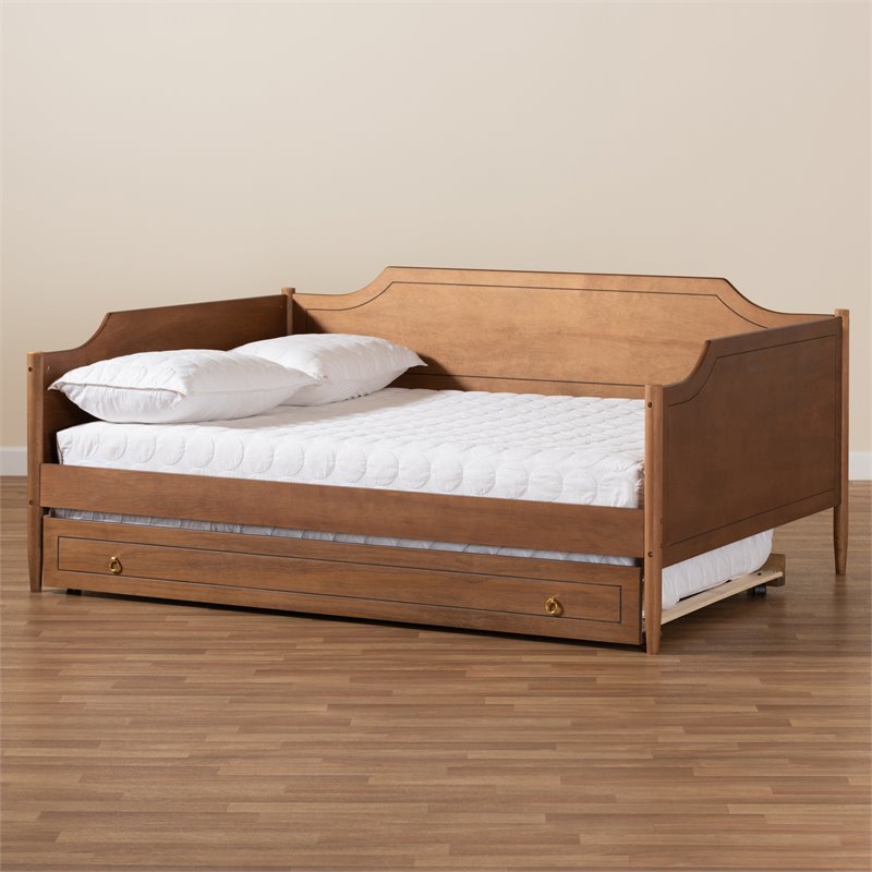 Bowery Hill Rubberwood Walnut Brown Daybed Rectangular Roll-Out Trundle 78.2
