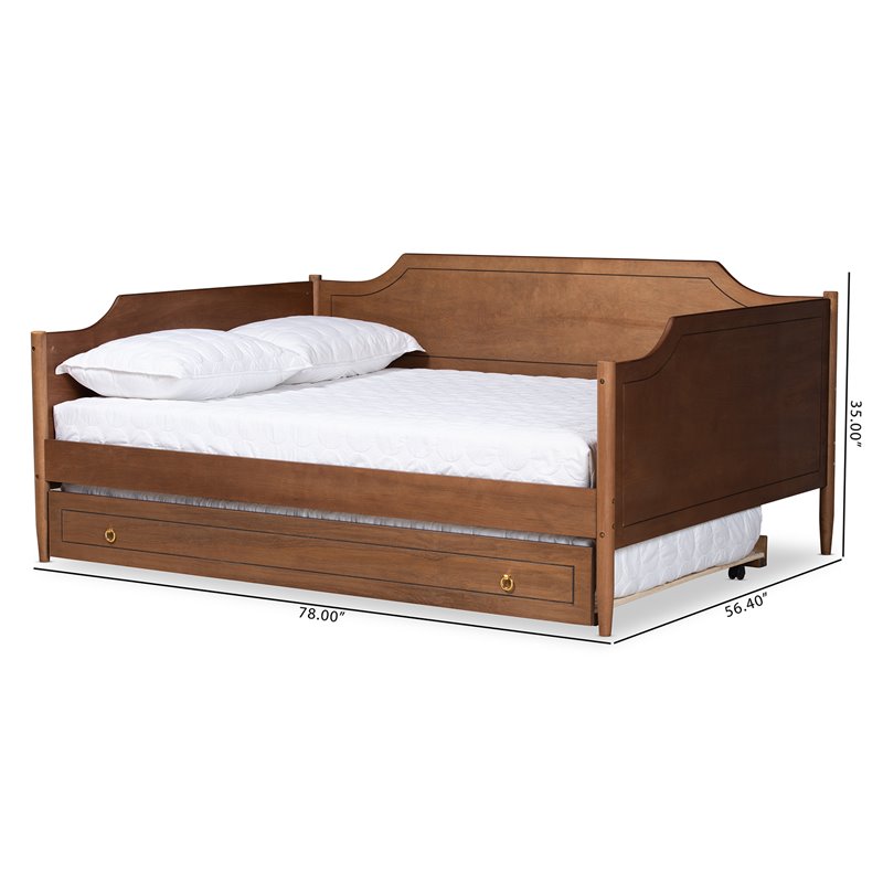 Bowery Hill Rubberwood Walnut Brown Daybed Rectangular Roll-Out Trundle 78.2