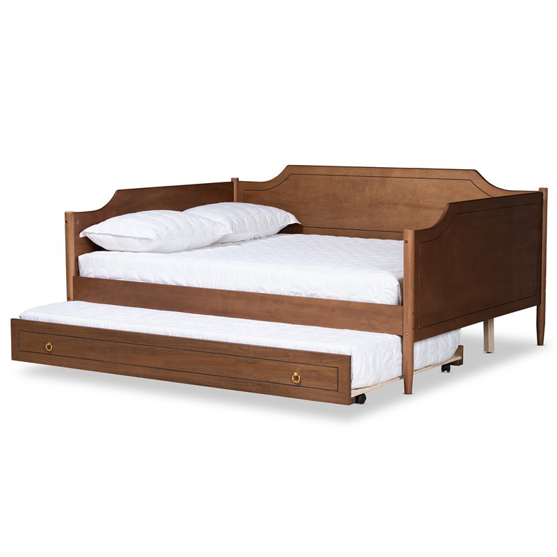 Bowery Hill Rubberwood Walnut Brown Daybed Rectangular Roll-Out Trundle 78.2