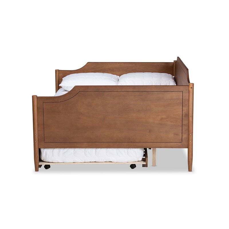 Bowery Hill Rubberwood Walnut Brown Daybed Rectangular Roll-Out Trundle 78.2