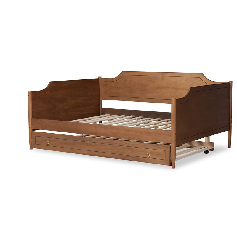 Bowery Hill Rubberwood Walnut Brown Daybed Rectangular Roll-Out Trundle 78.2