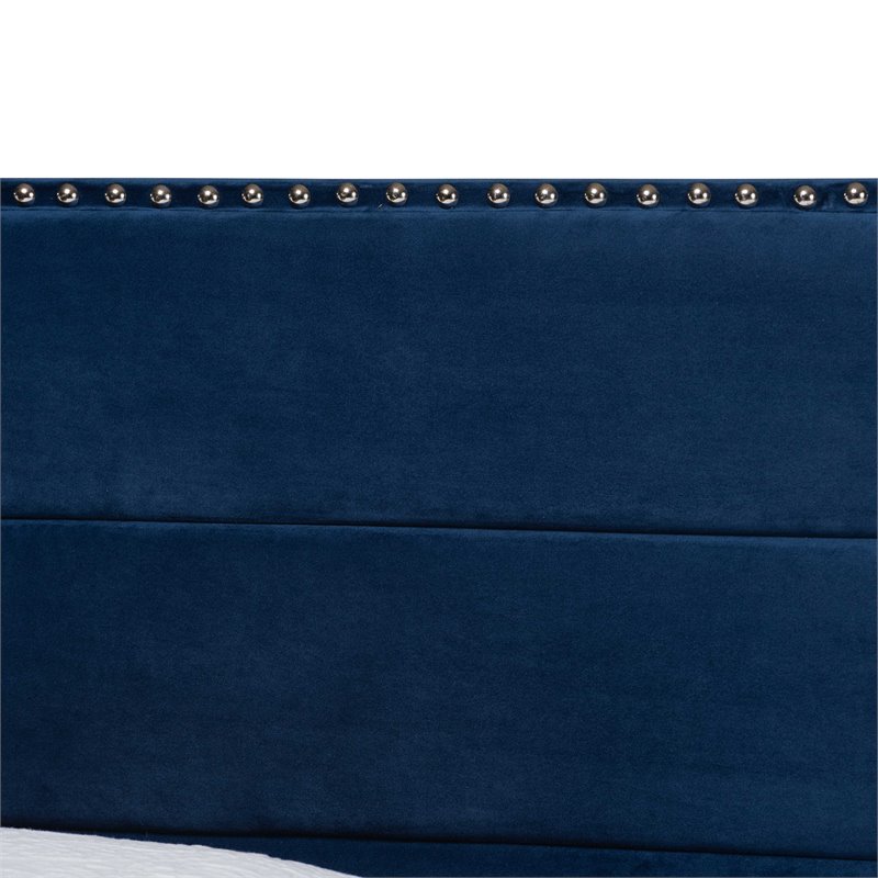 Bowery Hill Modern Velvet Fabric Upholstered Twin Size Panel Bed in Navy Blue