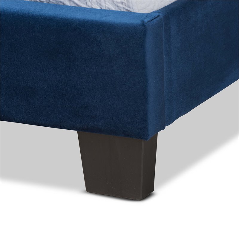 Bowery Hill Modern Velvet Fabric Upholstered Twin Size Panel Bed in Navy Blue
