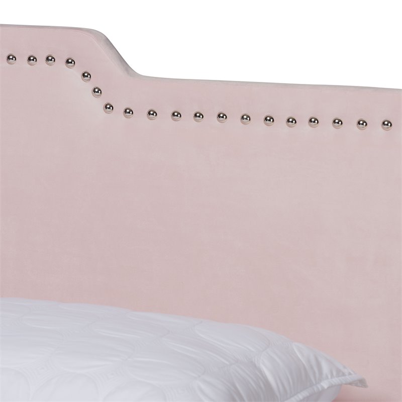 Bowery Hill Modern Velvet Fabric Upholstered Full Size Panel Bed in Light Pink
