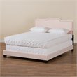 Bowery Hill Modern Velvet Fabric Upholstered Full Size Panel Bed in Light Pink
