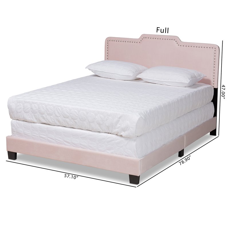 Bowery Hill Modern Velvet Fabric Upholstered Full Size Panel Bed in Light Pink