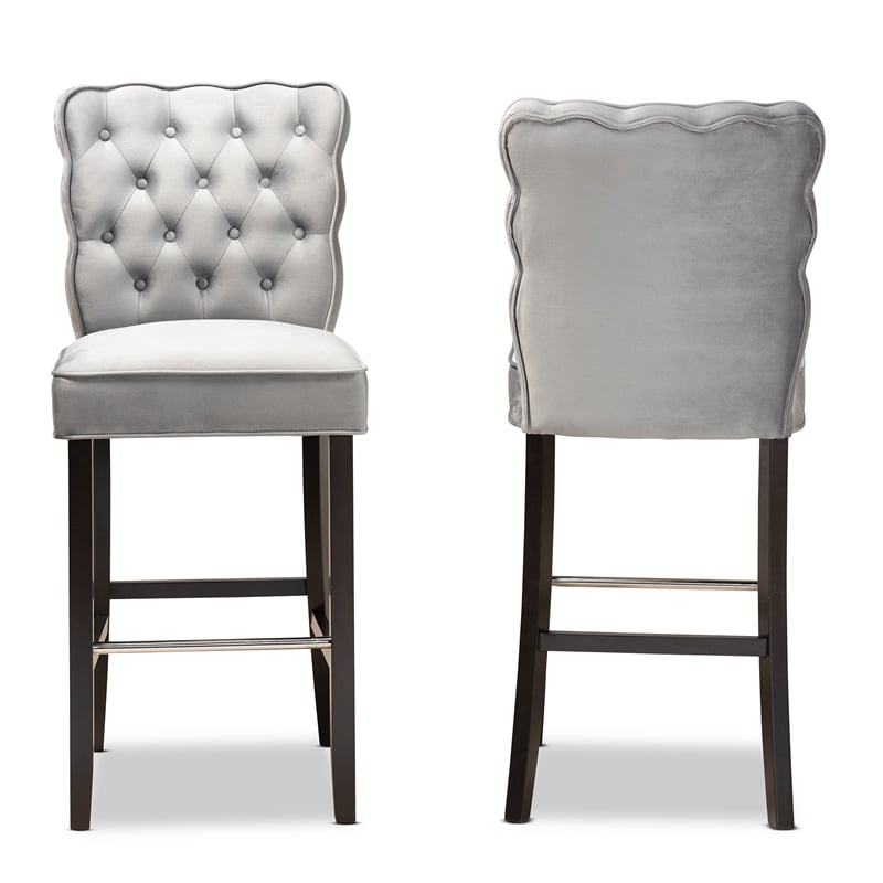 Bowery Hill Dark Grey Dark Brown Finished Wood 2-Piece Bar Stool Set