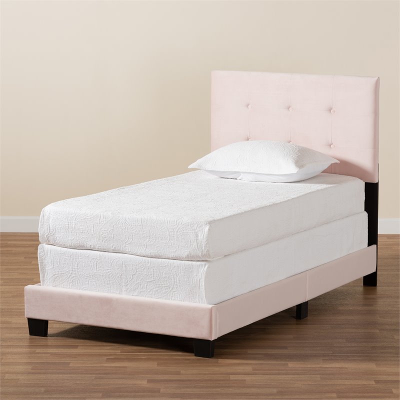Bowery Hill Light Pink Upholstered Twin Size Panel Bed