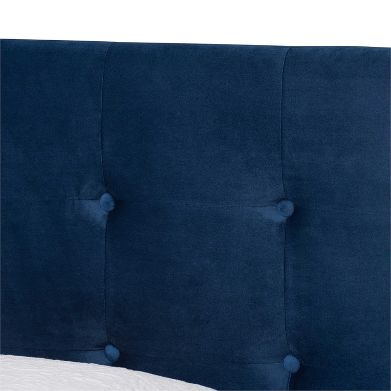 Bowery Hill Modern Velvet Fabric Upholstered Twin-Size Panel Bed in Navy Blue