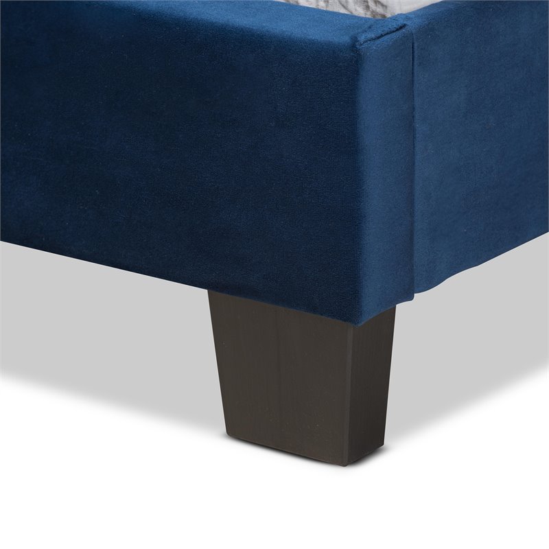 Bowery Hill Modern Velvet Fabric Upholstered Twin-Size Panel Bed in Navy Blue