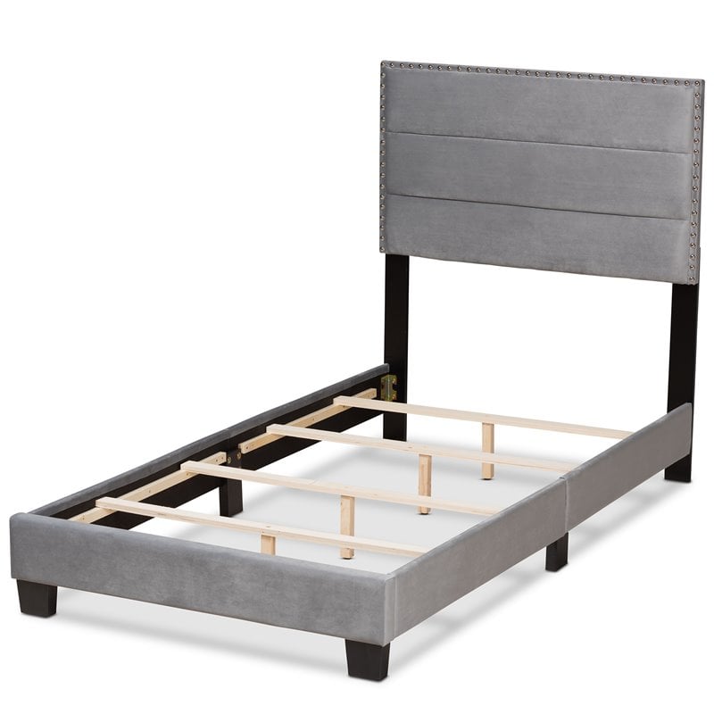Bowery Hill Modern Grey Upholstered Twin Size Panel Bed