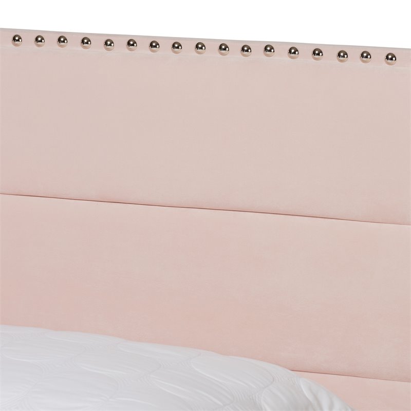 Bowery Hill Light Pink Upholstered Full Size Panel Bed