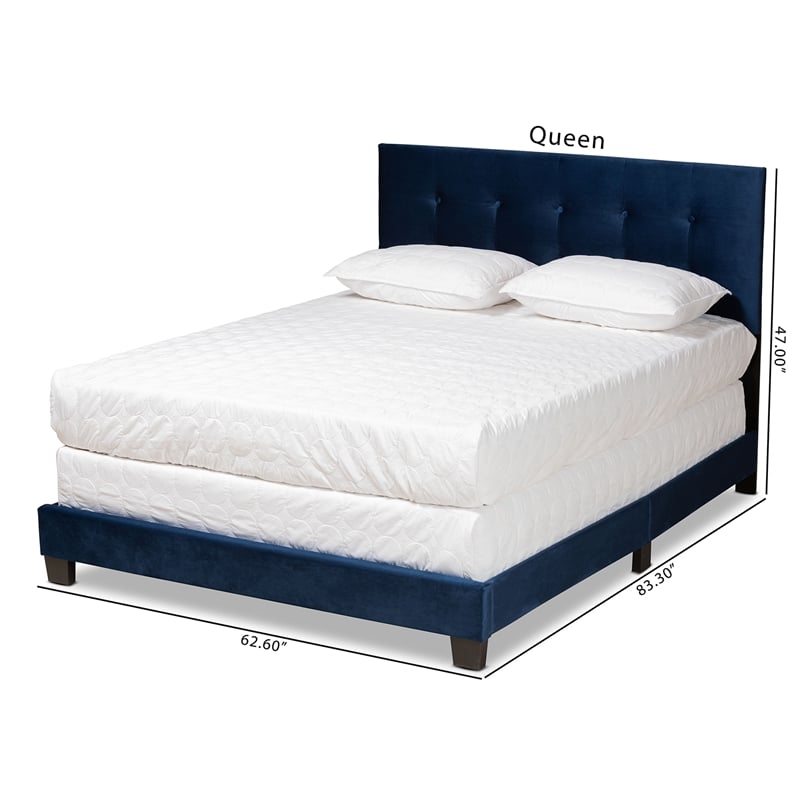 Bowery Hill Navy Blue Upholstered Queen Size Panel Bed