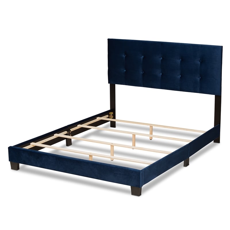 Bowery Hill Navy Blue Upholstered Queen Size Panel Bed