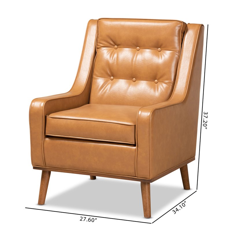 Bowery Hill Tan Faux Leather Walnut Brown Finished Wood Lounge Armchair