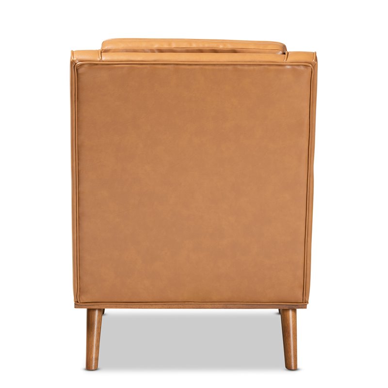 Bowery Hill Tan Faux Leather Walnut Brown Finished Wood Lounge Armchair