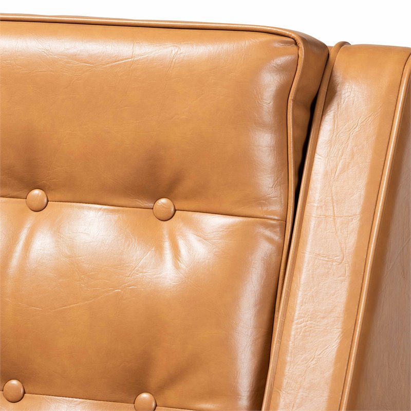 Bowery Hill Tan Faux Leather Walnut Brown Finished Wood Lounge Armchair