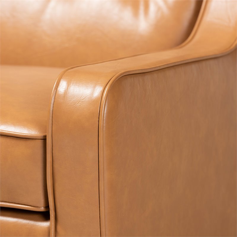 Bowery Hill Tan Faux Leather Walnut Brown Finished Wood Lounge Armchair