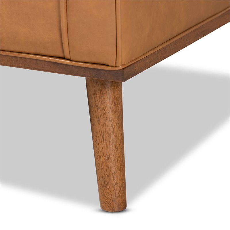 Bowery Hill Tan Faux Leather Walnut Brown Finished Wood Lounge Armchair