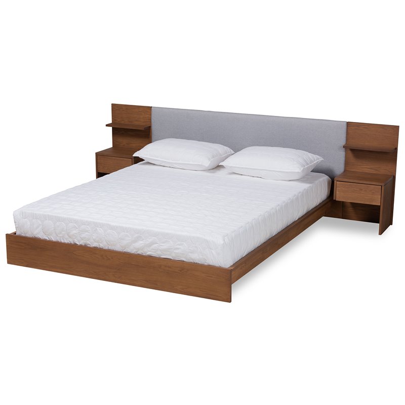 Bowery Hill Grey Brown Finished Wood Queen Size Bed with Nightstands