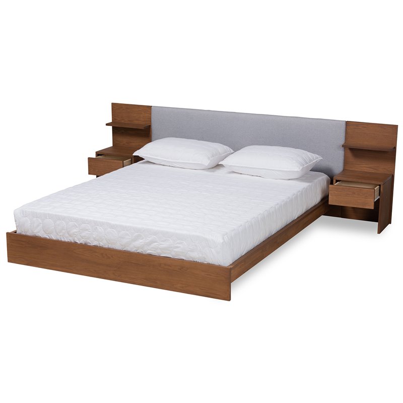 Bowery Hill Grey Brown Finished Wood Queen Size Bed with Nightstands
