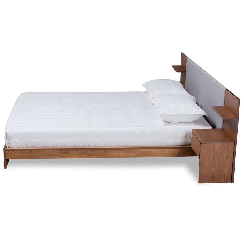 Bowery Hill Grey Brown Finished Wood Queen Size Bed with Nightstands