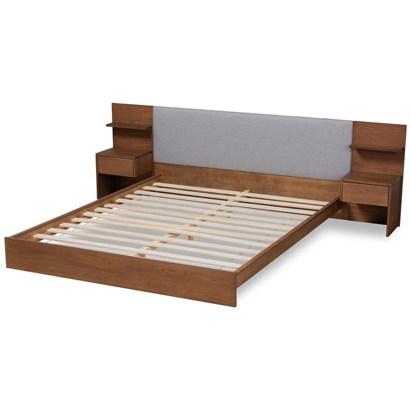 Bowery Hill Grey Brown Finished Wood Queen Size Bed with Nightstands