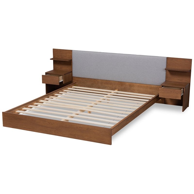 Bowery Hill Grey Brown Finished Wood Queen Size Bed with Nightstands